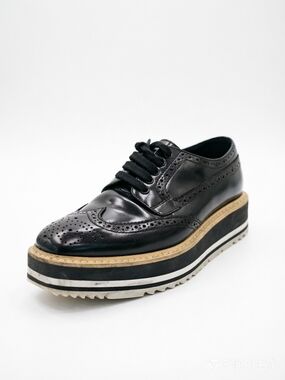Prada Black Platform Brogue Lace-Up Shoes